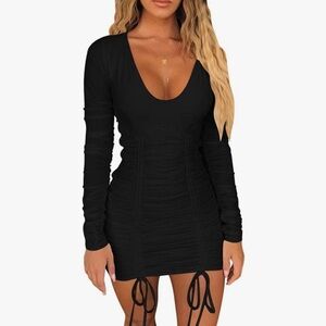 Amazon black bodycon ruched mini dress